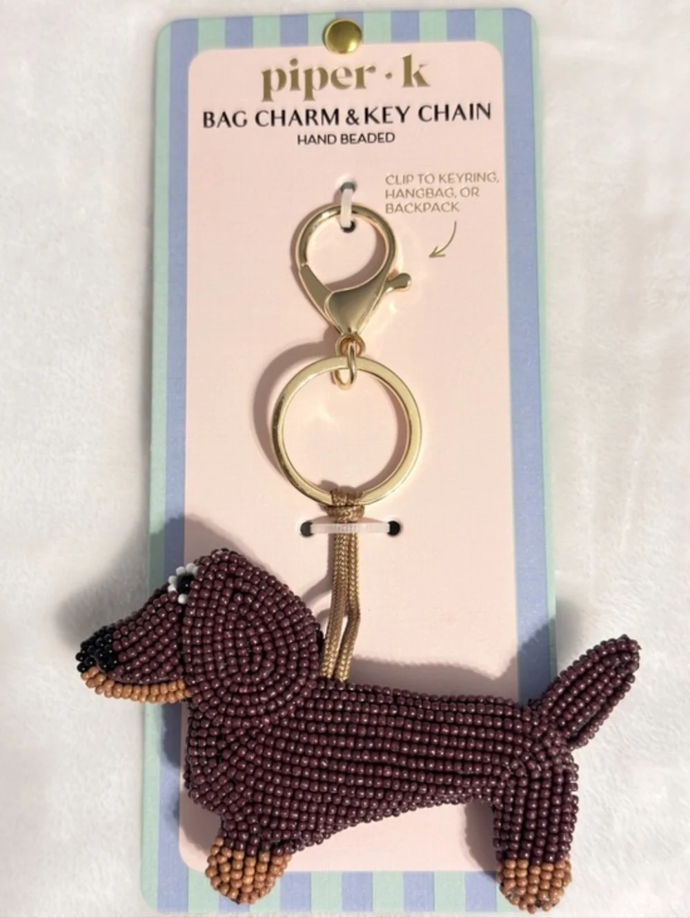🤎▪️piper K ▪️Beaded Dachshund Bag Charm in Deep Plum & Tan